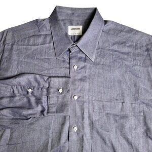 Lorenzini Made in Italy Mens 17 Blue Dress‎ Shirt Long Sleeve Pocket 100% cotton